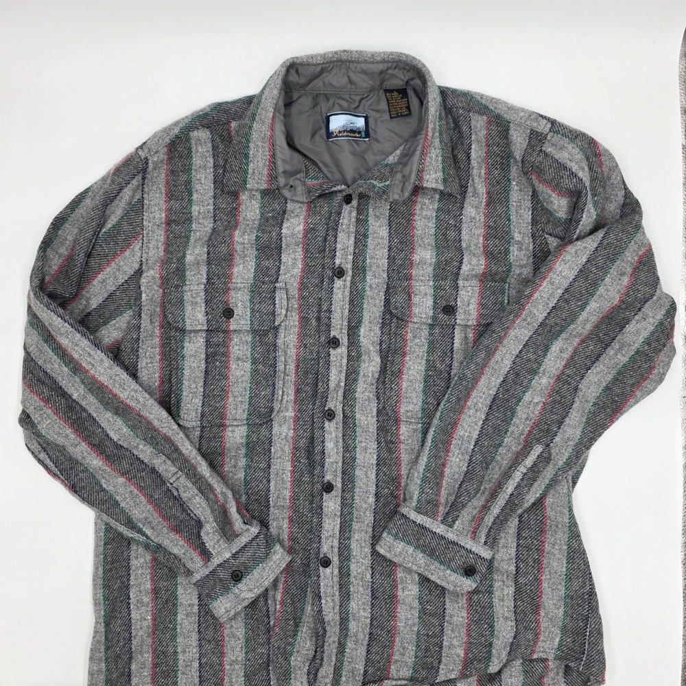 Fieldmaster Mens Wool Blend Striped Button Down Shirt Grey Green Red Large